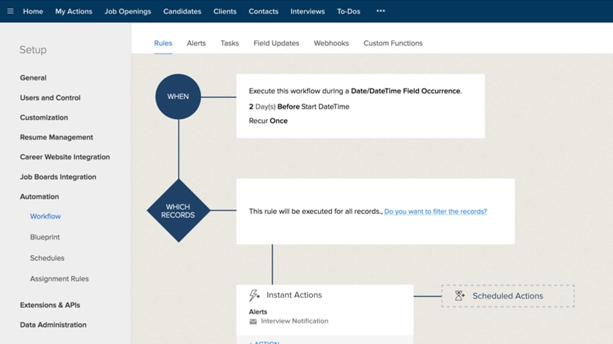 screenshot of Zoho Recruit